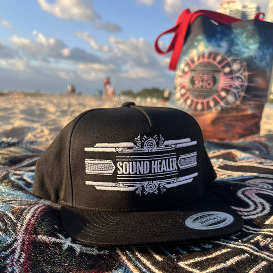 "Sound Healer" Stylish Flat Bill Cap, Embroidered Snapback Hat, Casual Headwear, Gift