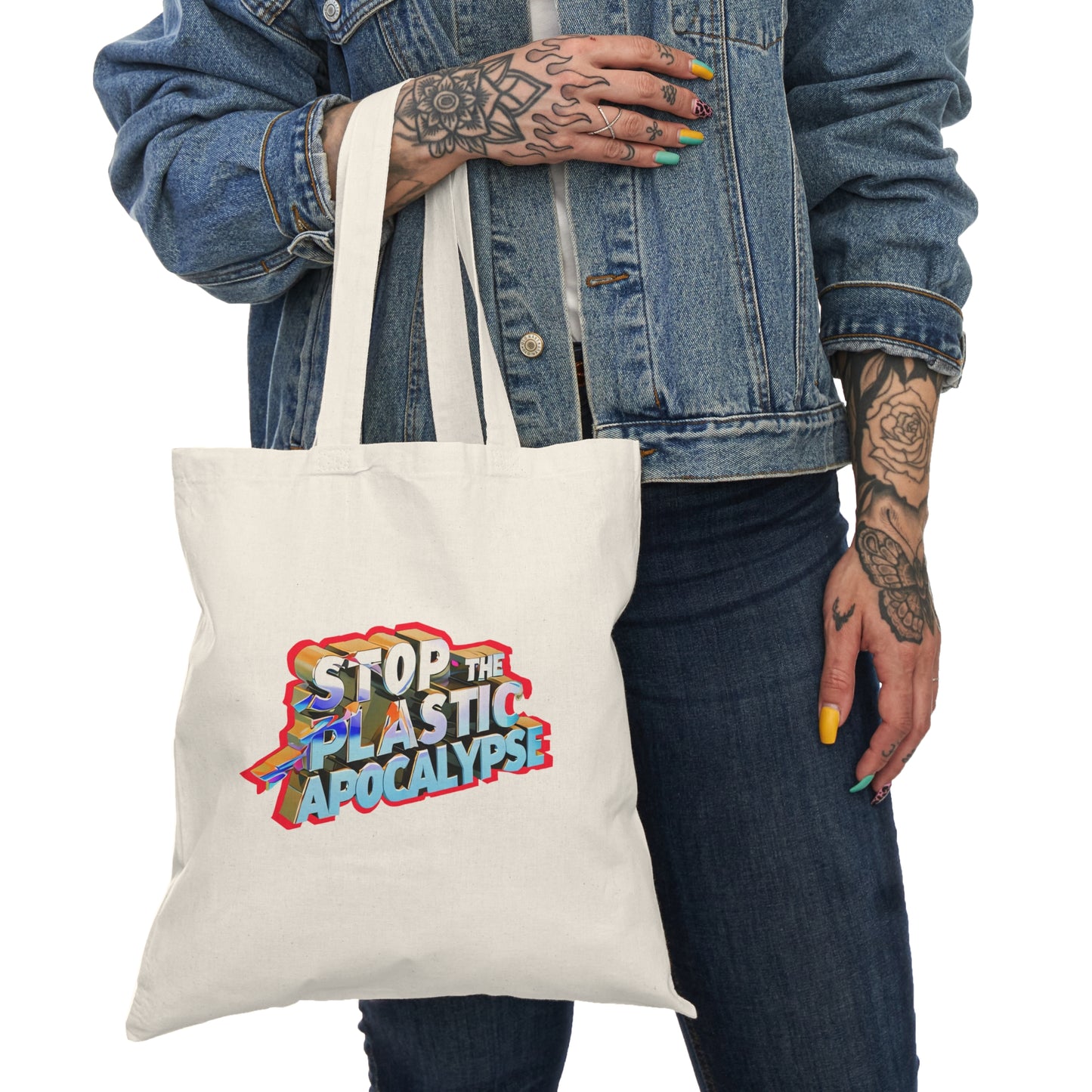 Natural Tote Bag “Hands Off Our Future,Stop the Plastic Invasion” Tote – Signal Gear™ Utility Carrier