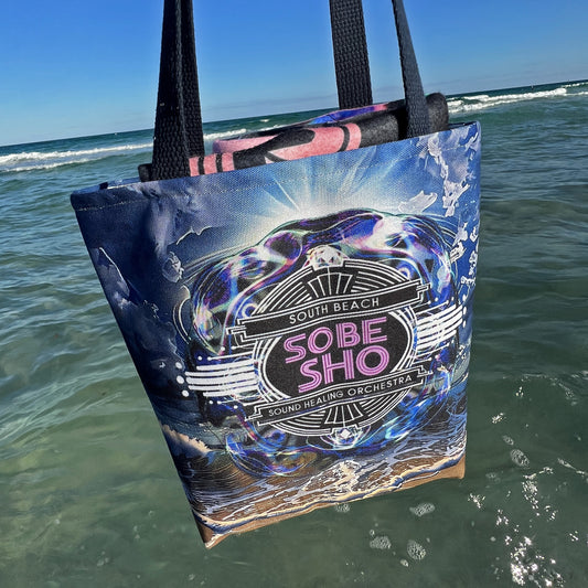 Sobe Sho Beach Wave Tote Bag — Neon Retro Logo All-Over Print