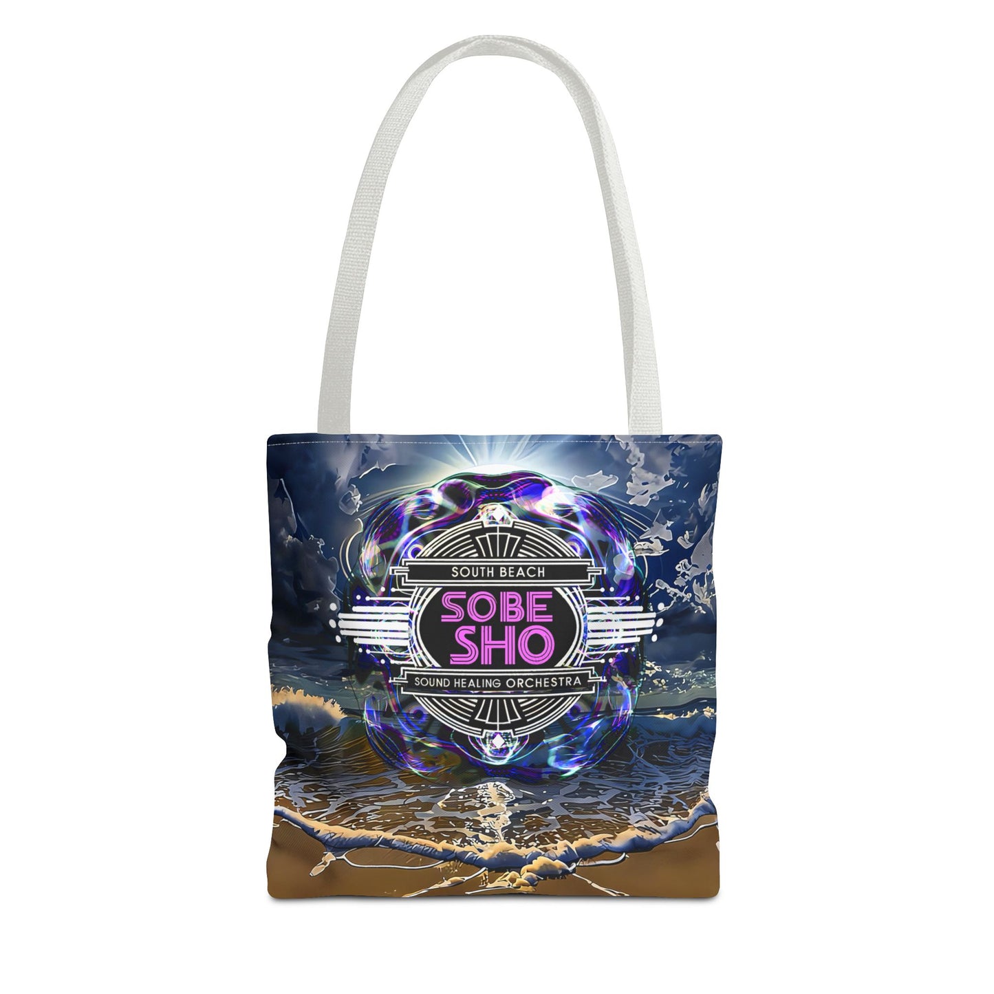Sobe Sho Beach Wave Tote Bag — Neon Retro Logo All-Over Print