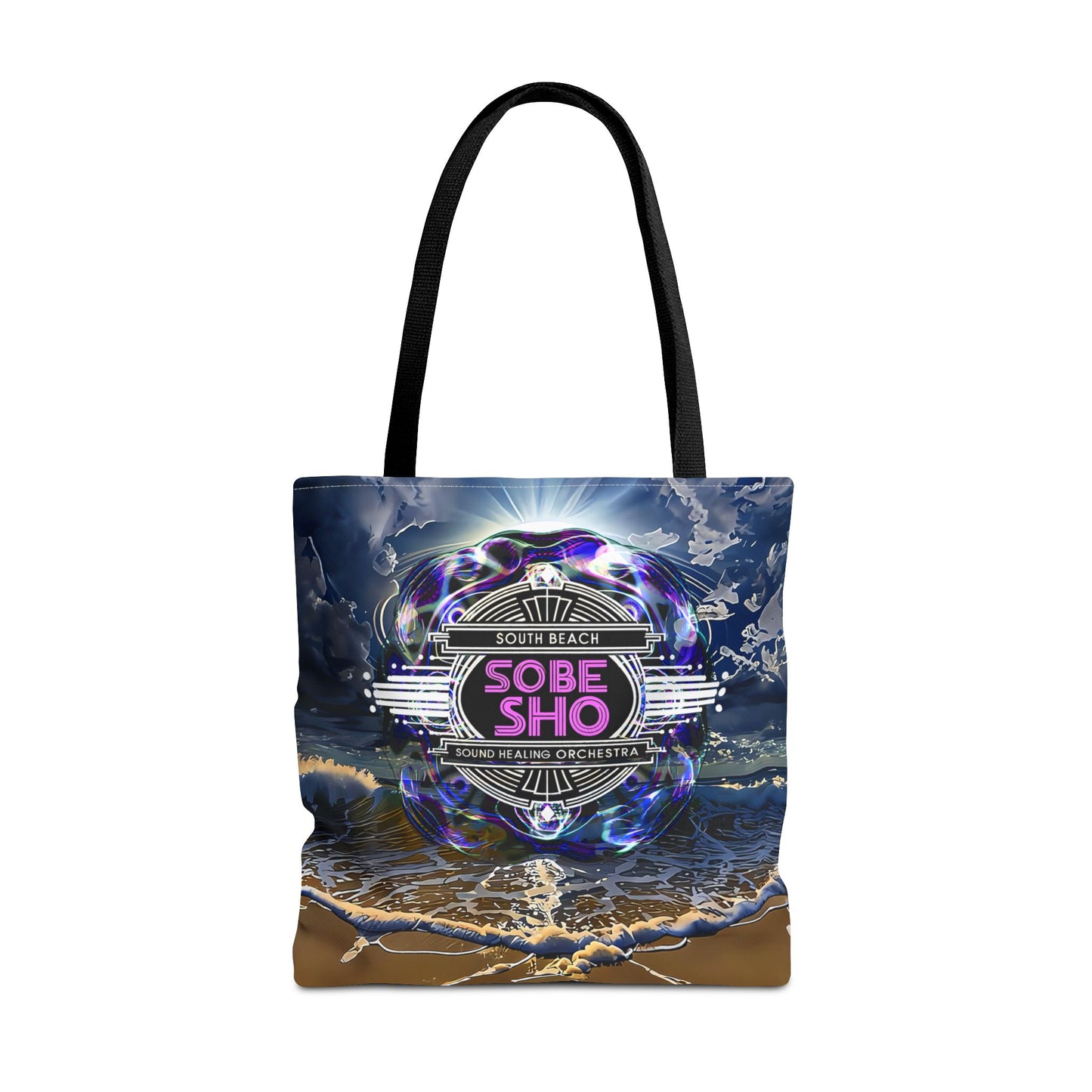 Sobe Sho Beach Wave Tote Bag — Neon Retro Logo All-Over Print