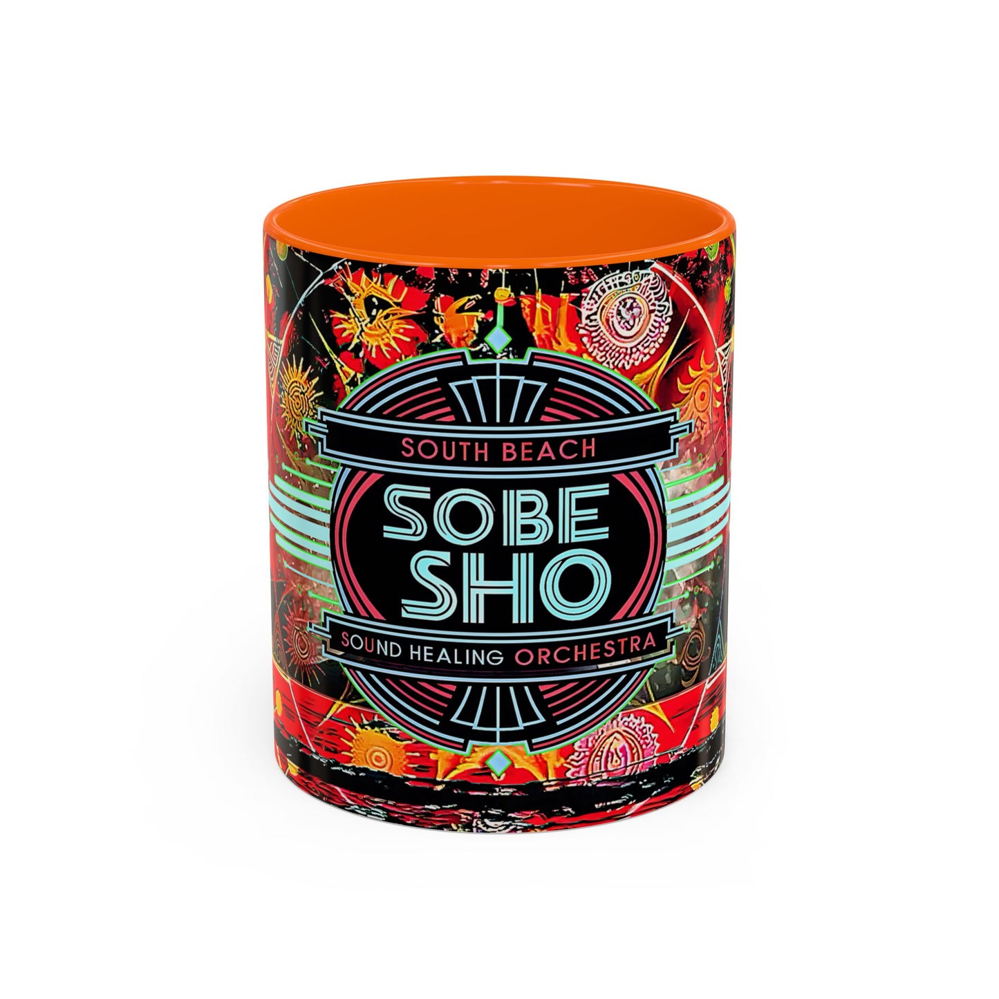 SoBe Sho Music Logo Accent Coffee Mug — Retro Neon South Beach Design