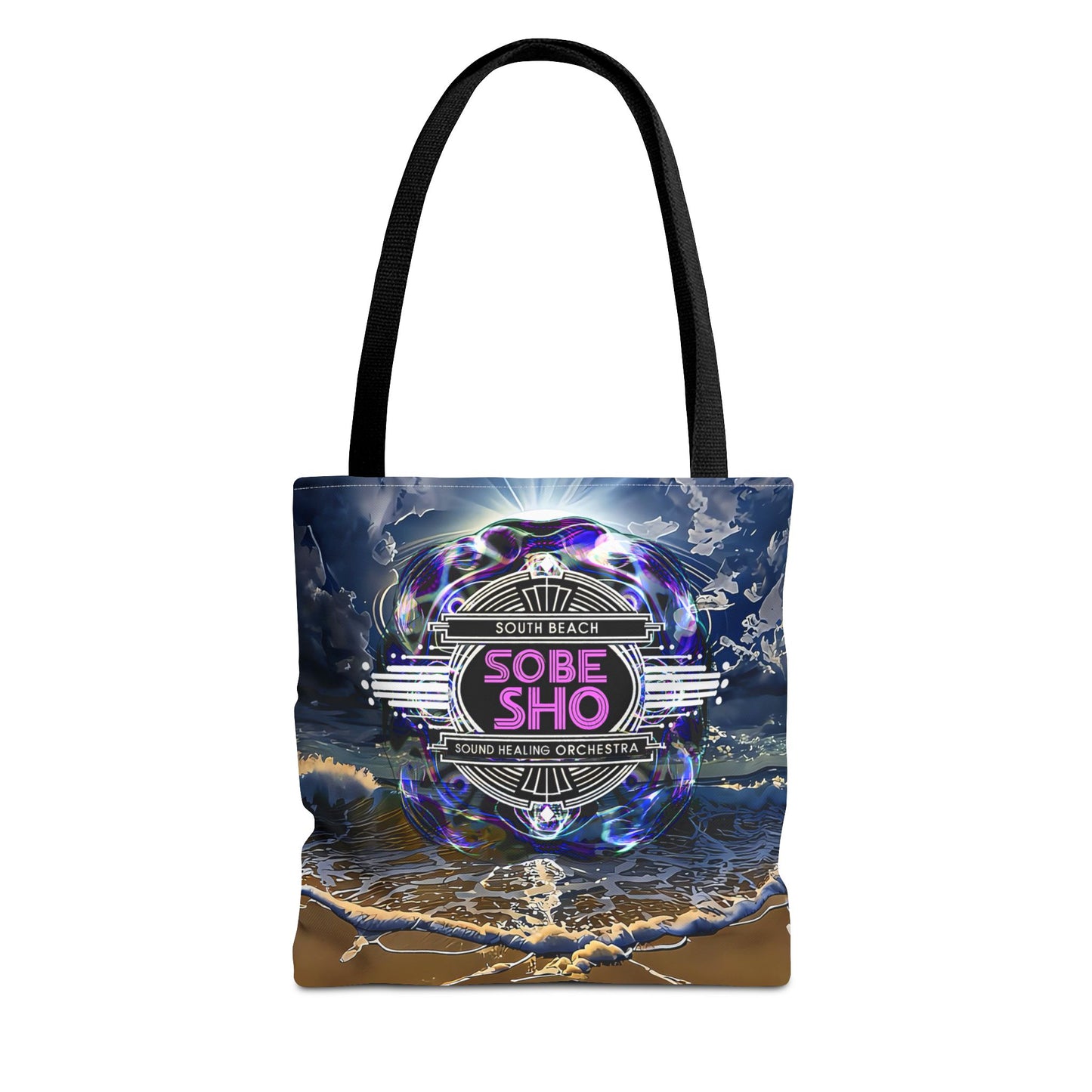 Sobe Sho Beach Wave Tote Bag — Neon Retro Logo All-Over Print