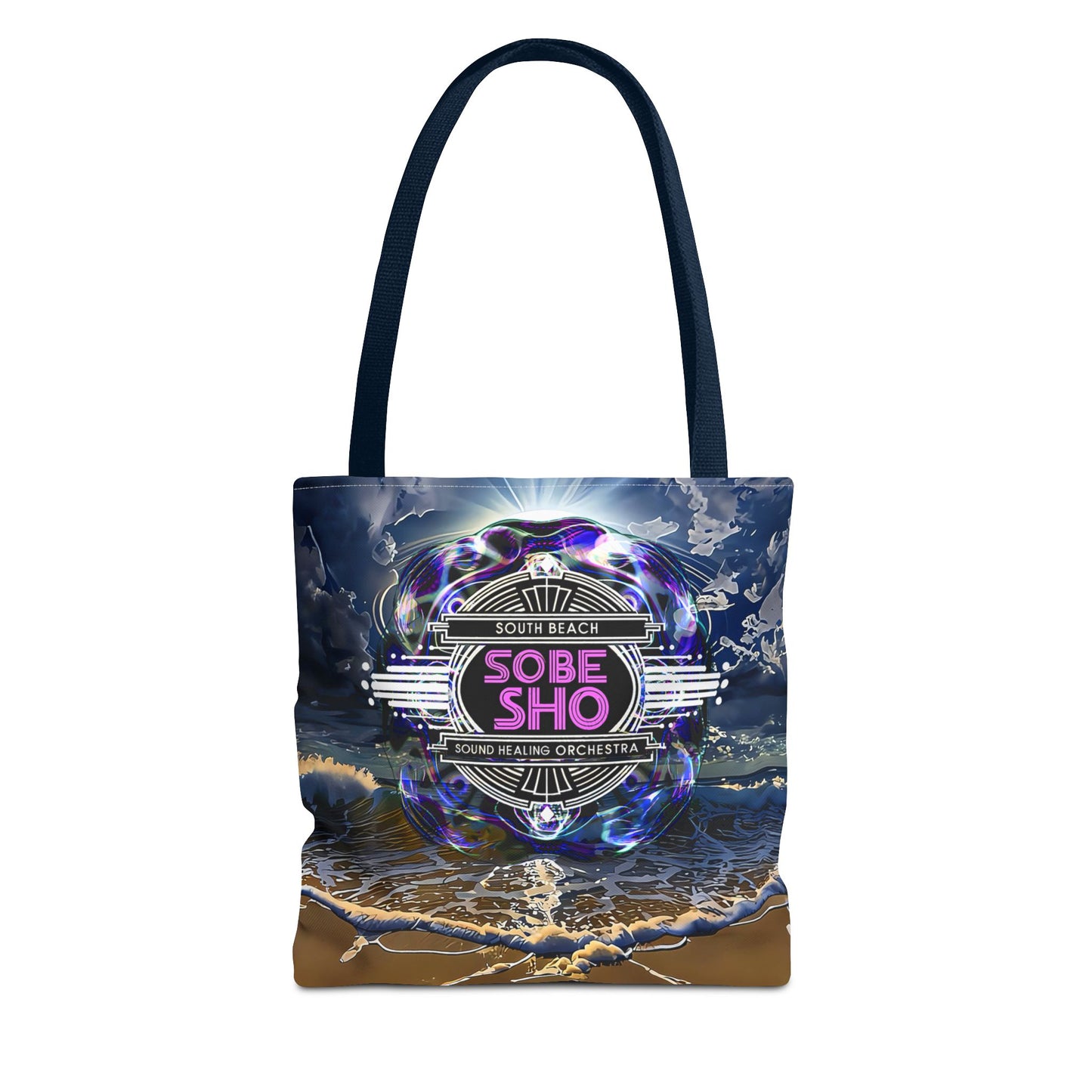 Sobe Sho Beach Wave Tote Bag — Neon Retro Logo All-Over Print
