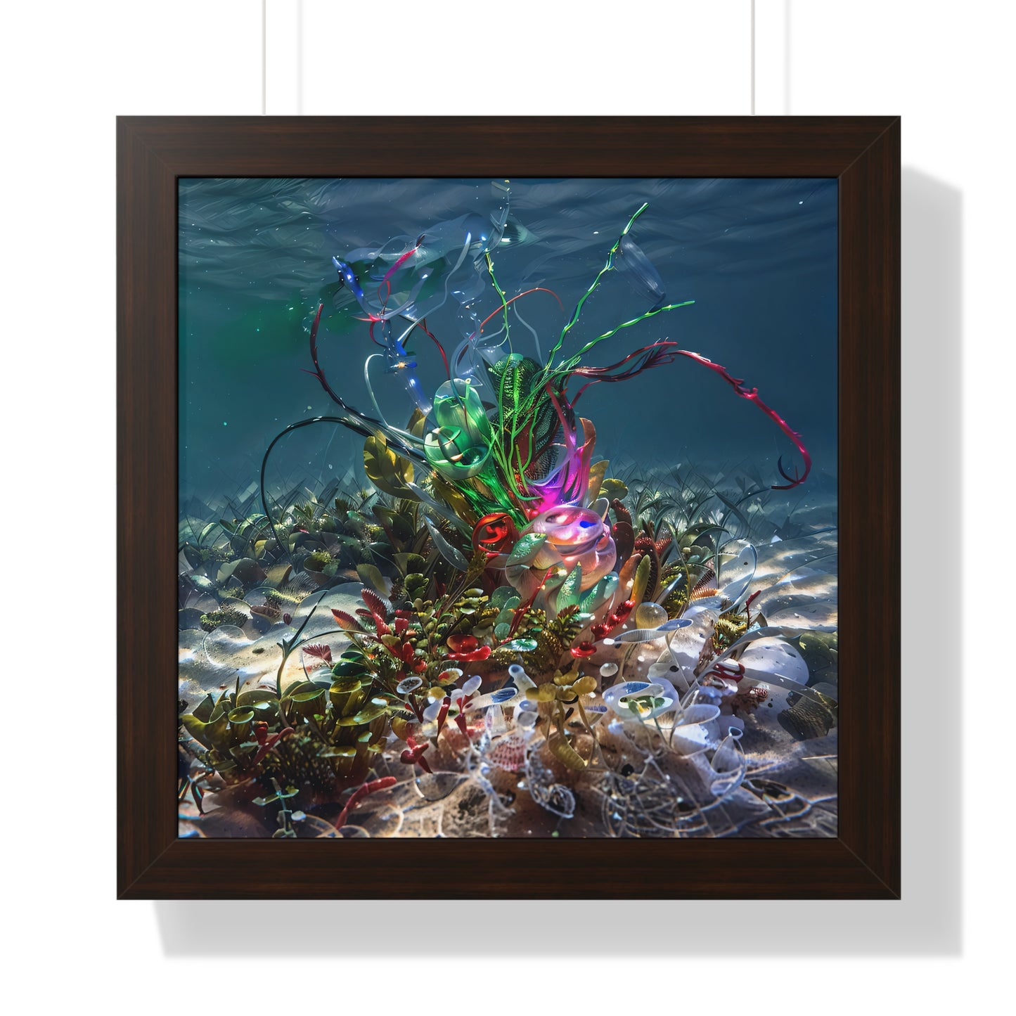 9_[dNASAb] “Faux Ecologies + Augmented Nature-verse #3A” (2024) – Framed Square Art Poster with Augmented Reality | AI-Trained Ocean Debris Sculpture Print
