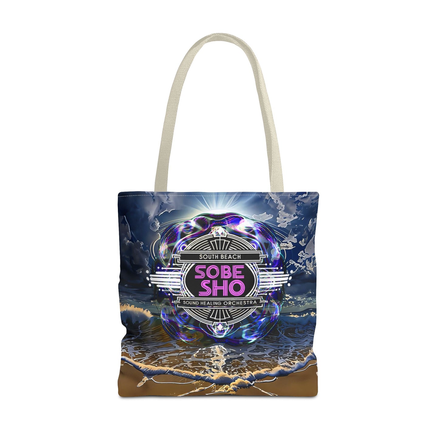 Sobe Sho Beach Wave Tote Bag — Neon Retro Logo All-Over Print
