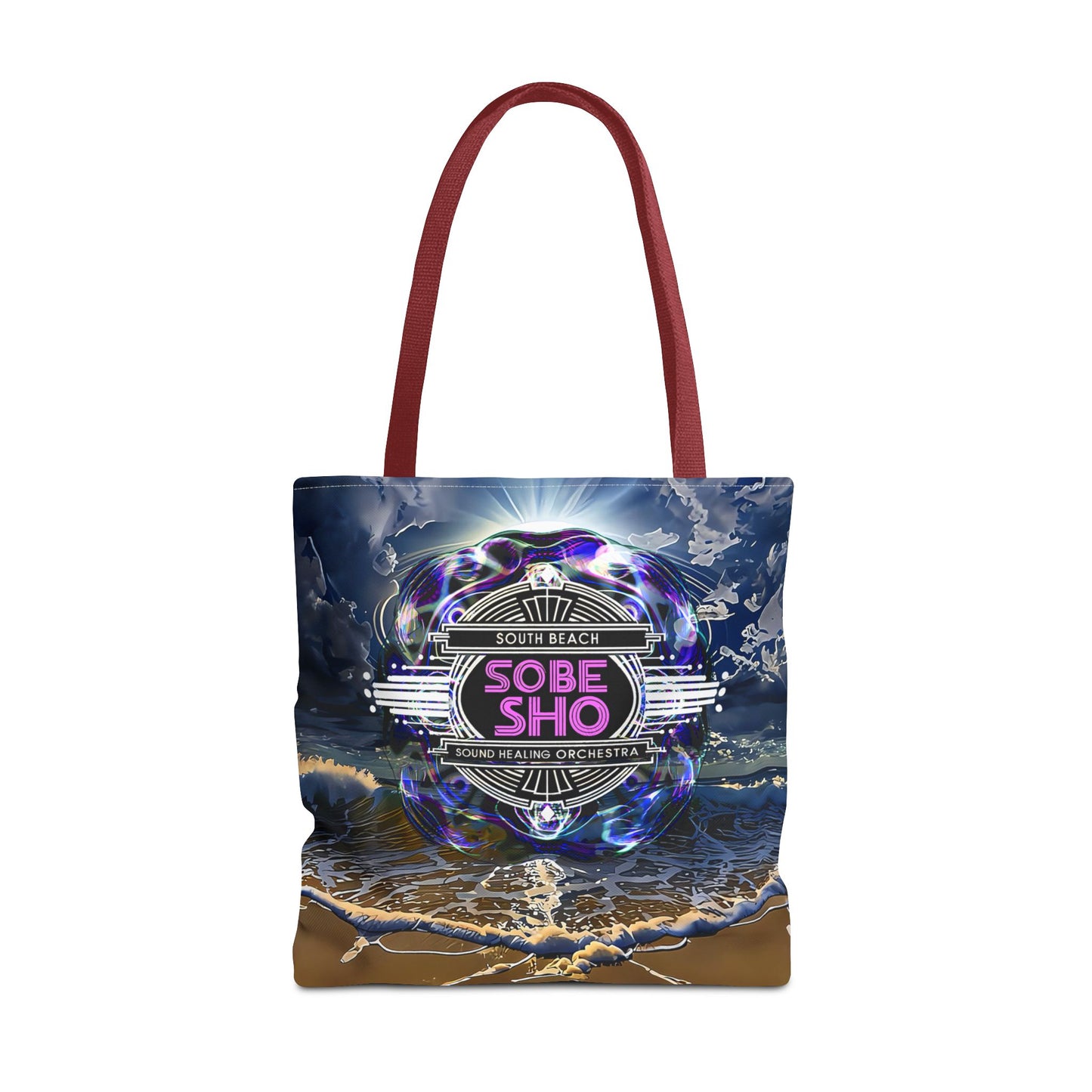 Sobe Sho Beach Wave Tote Bag — Neon Retro Logo All-Over Print