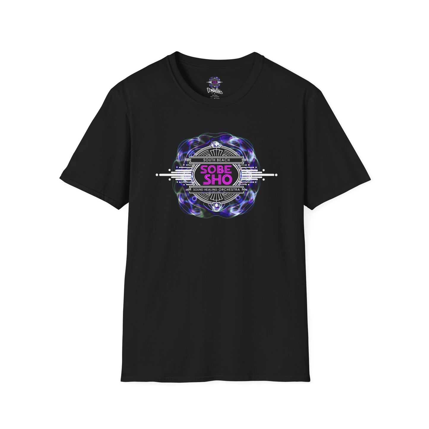 Retro Resonance Unisex Softstyle T-Shirt, Cosmic Vibe Graphic Tee for Soundhealing, Yoga, Mediation, Festivals, Music Lovers Tee