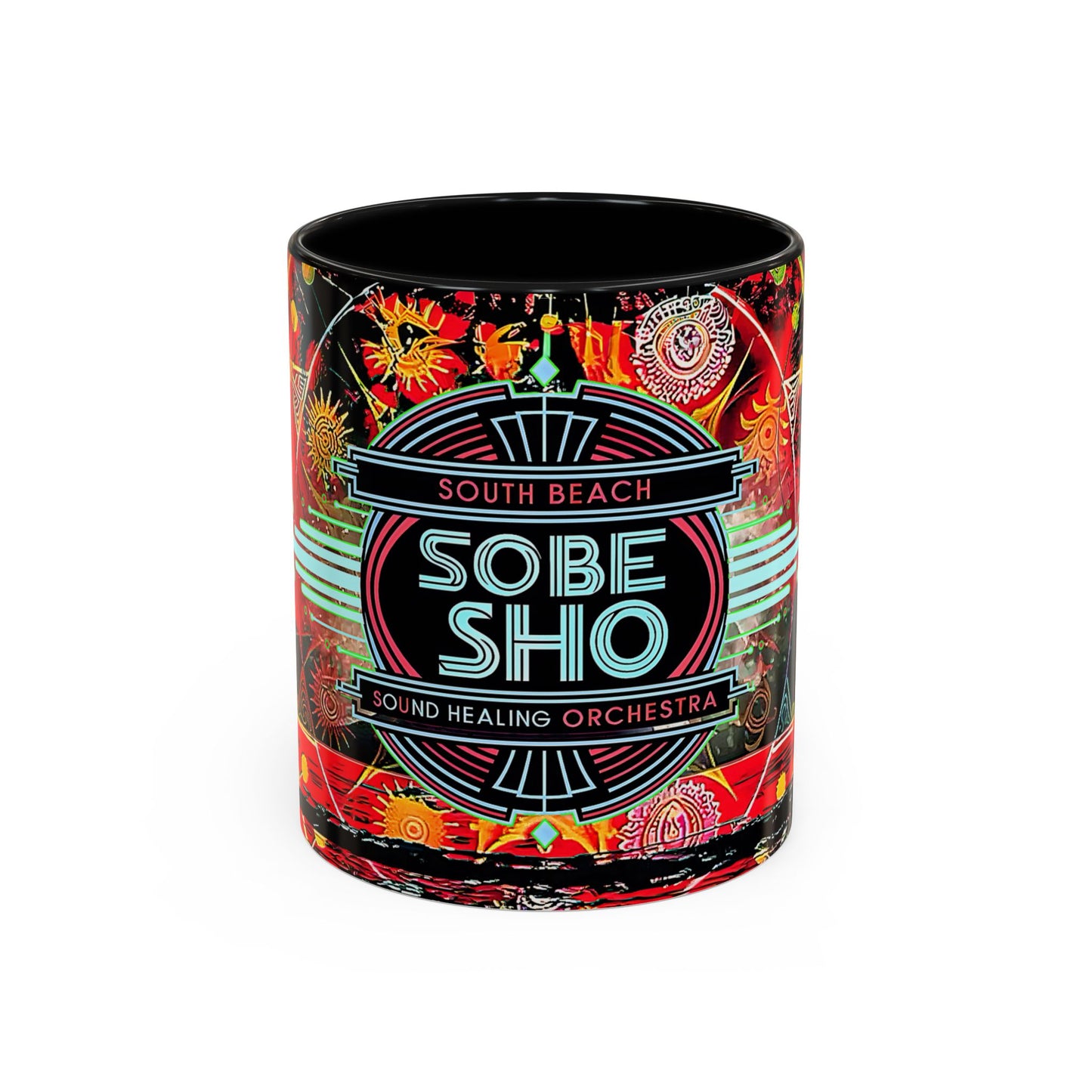 SoBe Sho Music Logo Accent Coffee Mug — Retro Neon South Beach Design