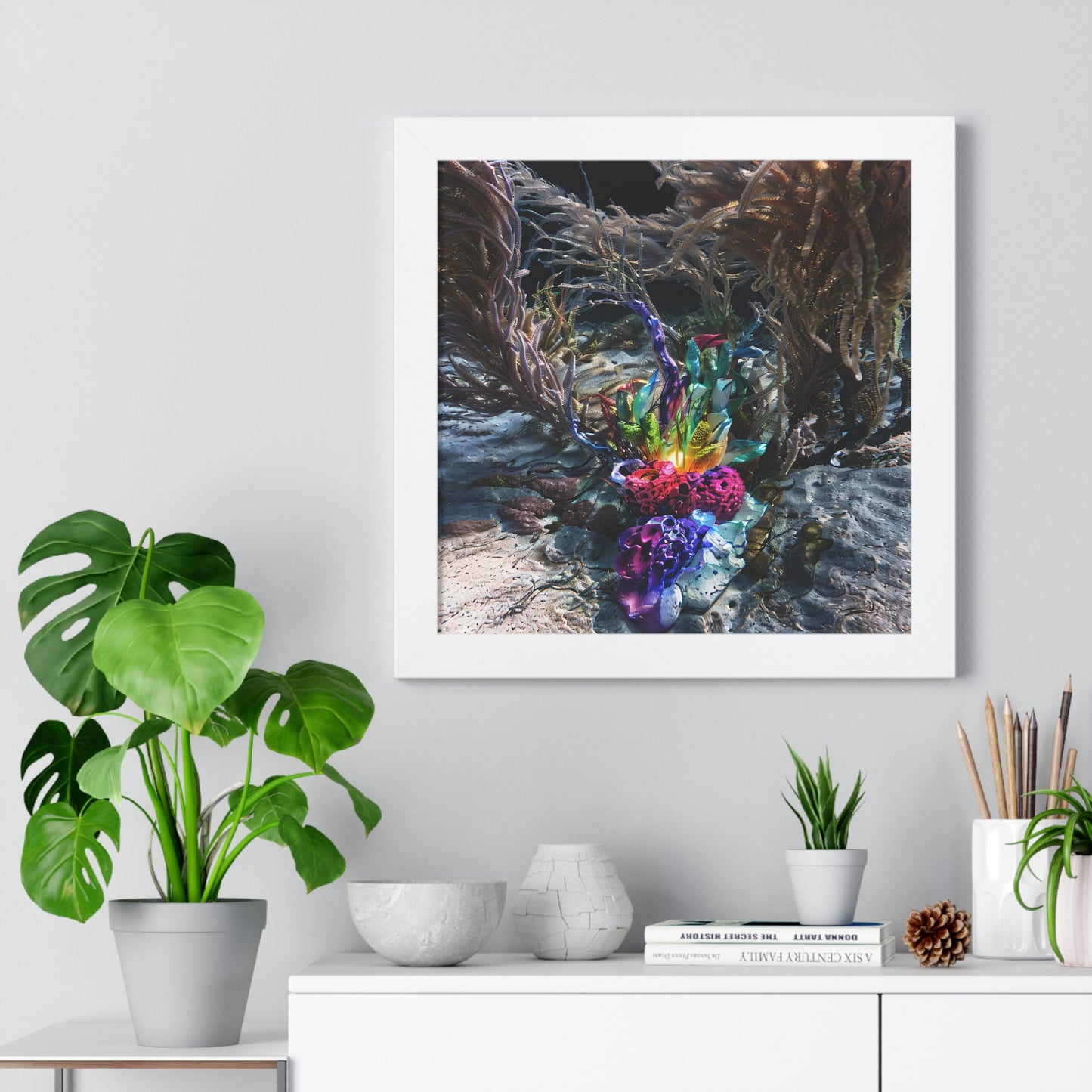 10_[dNASAb] “Faux Ecologies + Augmented Nature-verse #4A” (2024) – Framed Square Art Poster with Augmented Reality | AI-Trained Ocean Debris Sculpture Print