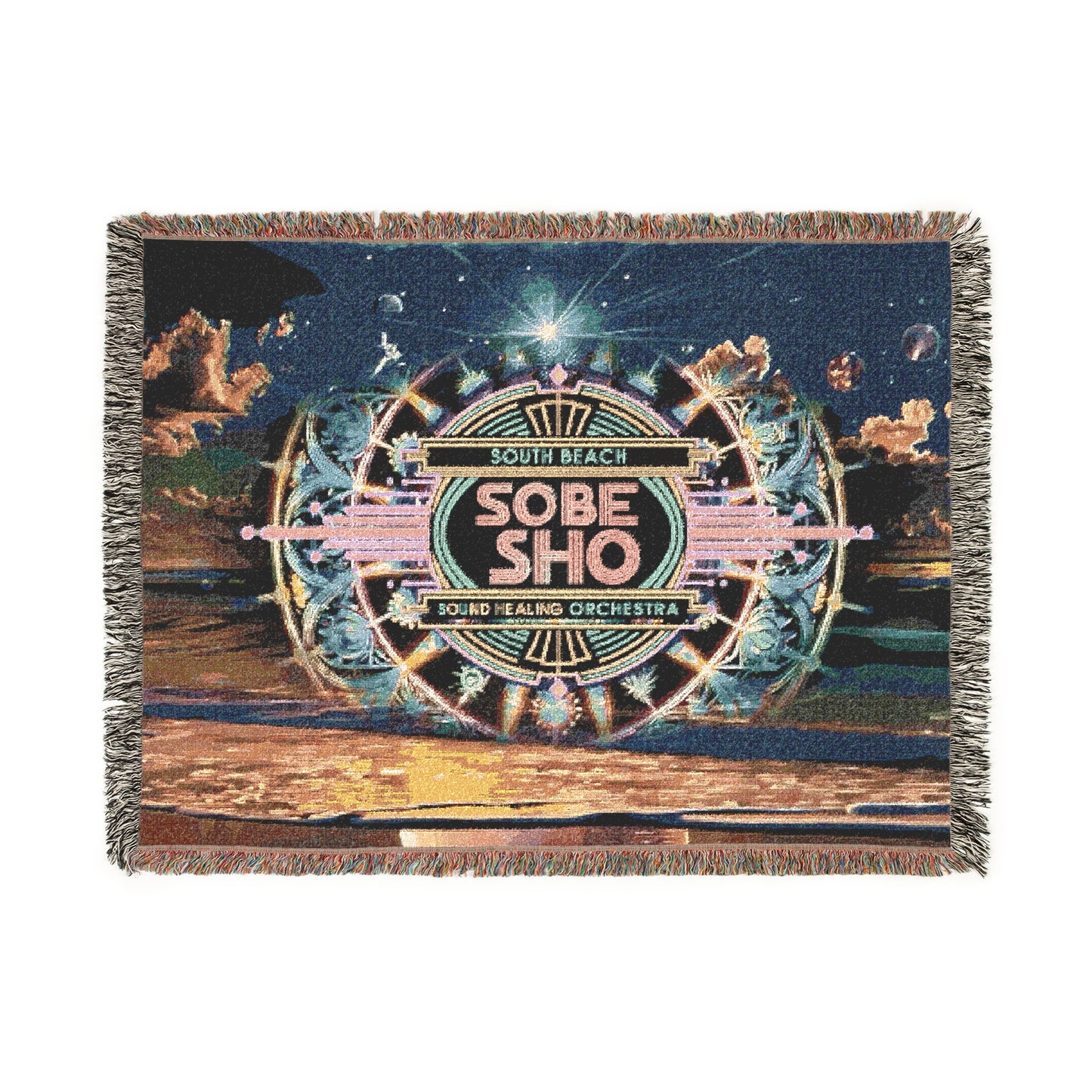 “Rest in Resonance” 100% Cotton, Colorful Woven Blanket, collection from South Beach Sound Healing Orchestra x [dNASAb], Warm Decorative Throw, Ideal Gift for Sound healing sessions, guided meditations, breathwork, yoga