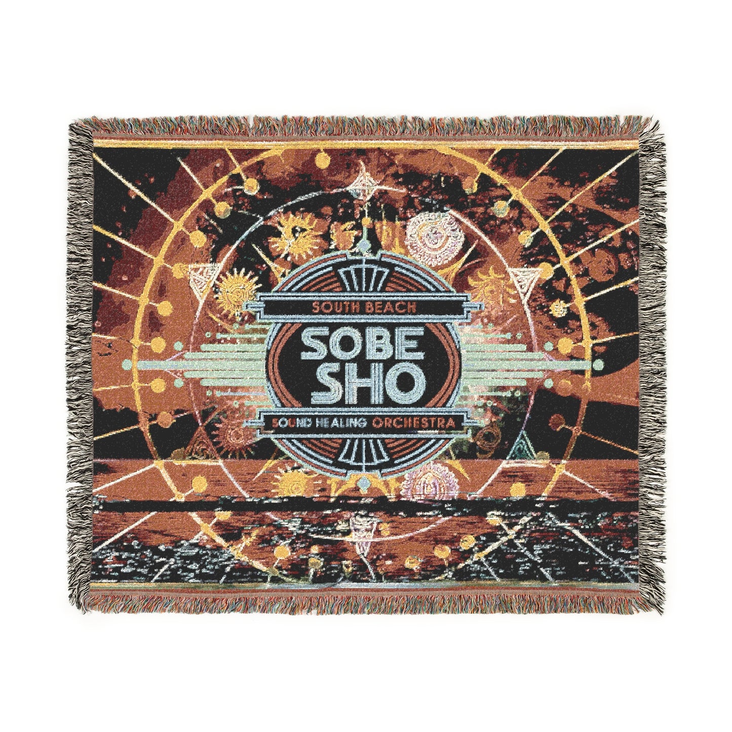 Art Deco 'Sobe Sho' Woven Blanket “Rest in Resonance” 100% Cotton, Colorful Woven Blanket,A Soft Landing for Sound Healing, Meditation, and Restorative Rituals