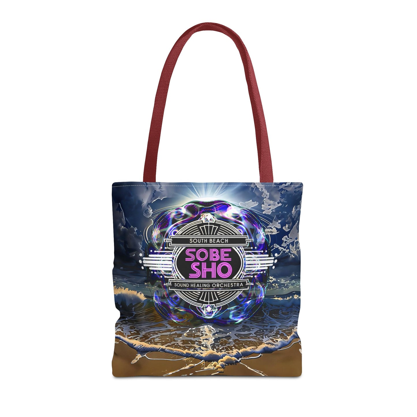 Sobe Sho Beach Wave Tote Bag — Neon Retro Logo All-Over Print