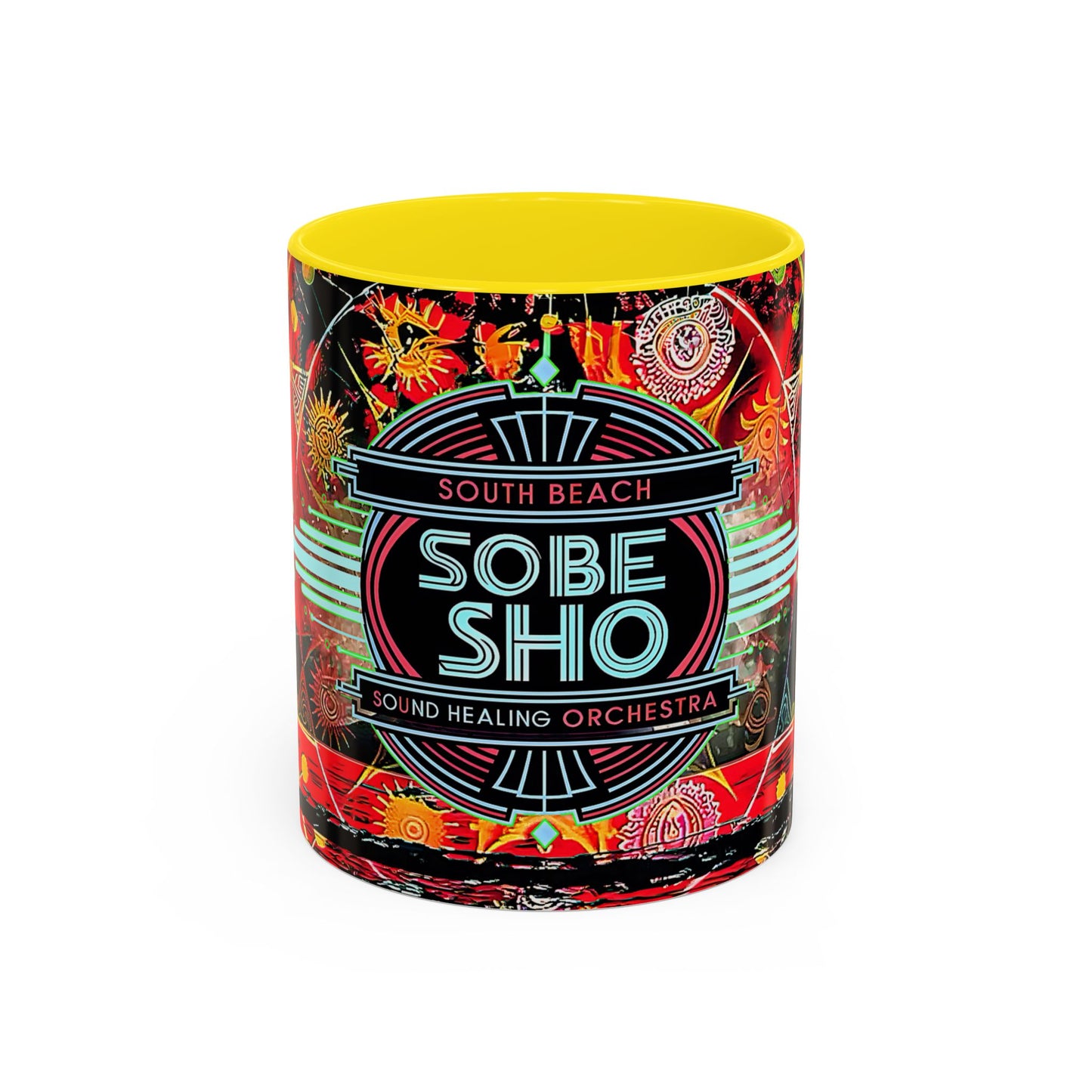 SoBe Sho Music Logo Accent Coffee Mug — Retro Neon South Beach Design