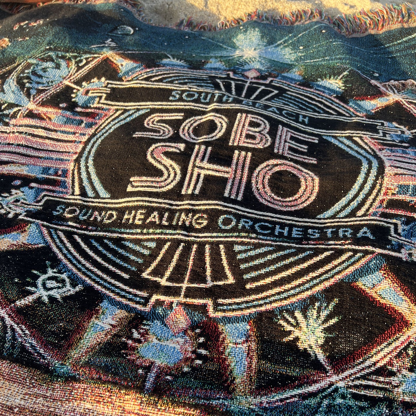 “Rest in Resonance” 100% Cotton, Colorful Woven Blanket, collection from South Beach Sound Healing Orchestra x [dNASAb], Warm Decorative Throw, Ideal Gift for Sound healing sessions, guided meditations, breathwork, yoga