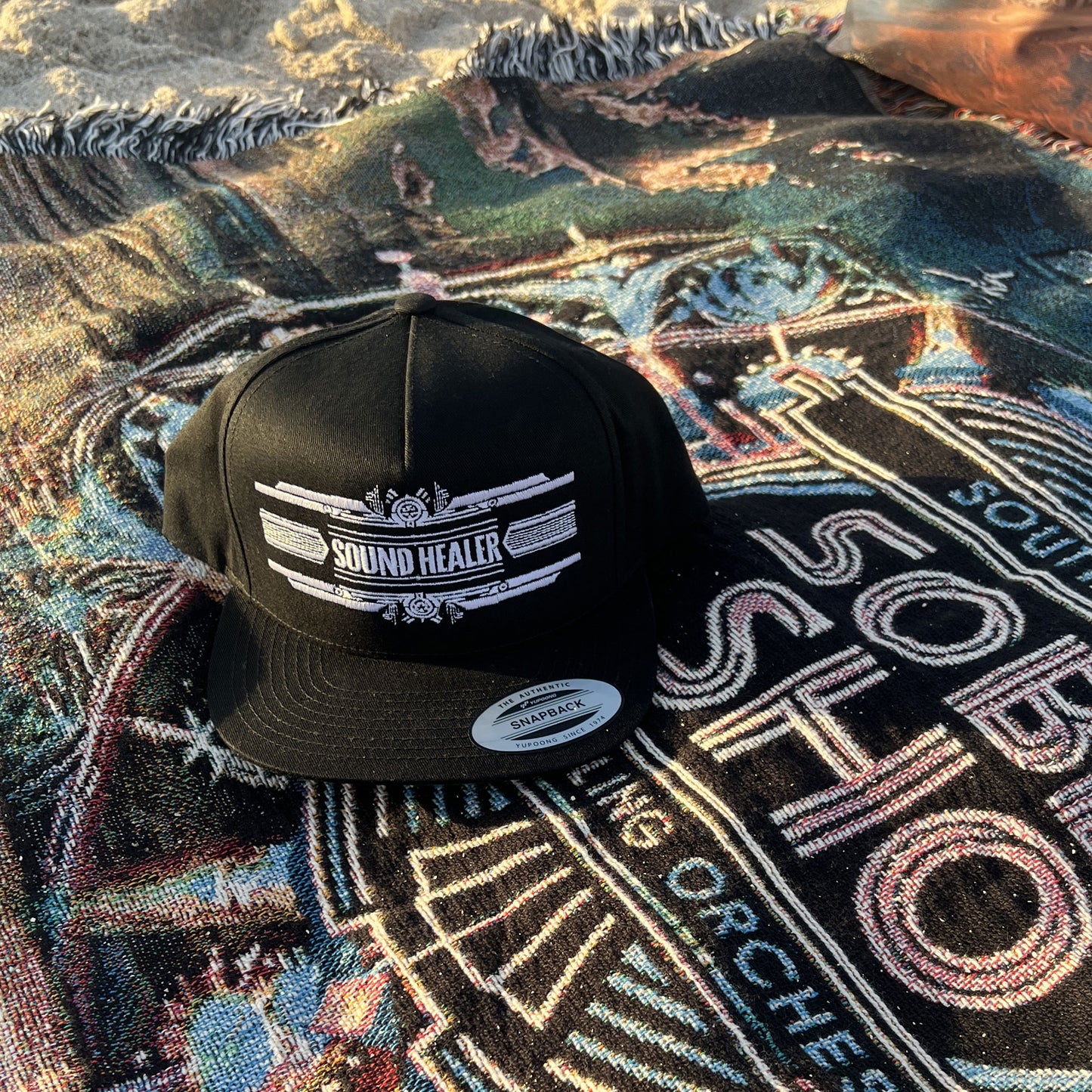 "Sound Healer" Stylish Flat Bill Cap, Embroidered Snapback Hat, Casual Headwear, Gift
