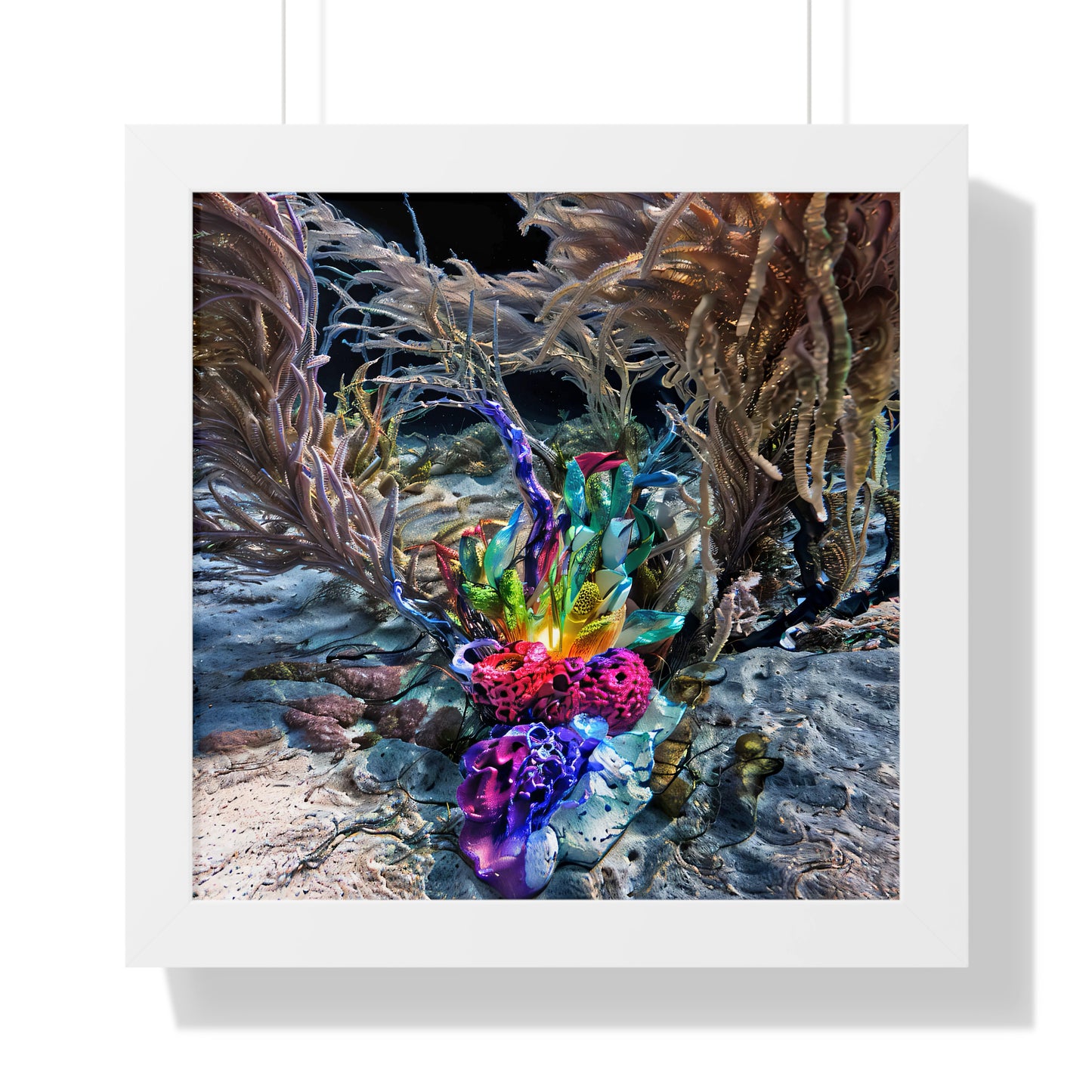 10_[dNASAb] “Faux Ecologies + Augmented Nature-verse #4A” (2024) – Framed Square Art Poster with Augmented Reality | AI-Trained Ocean Debris Sculpture Print