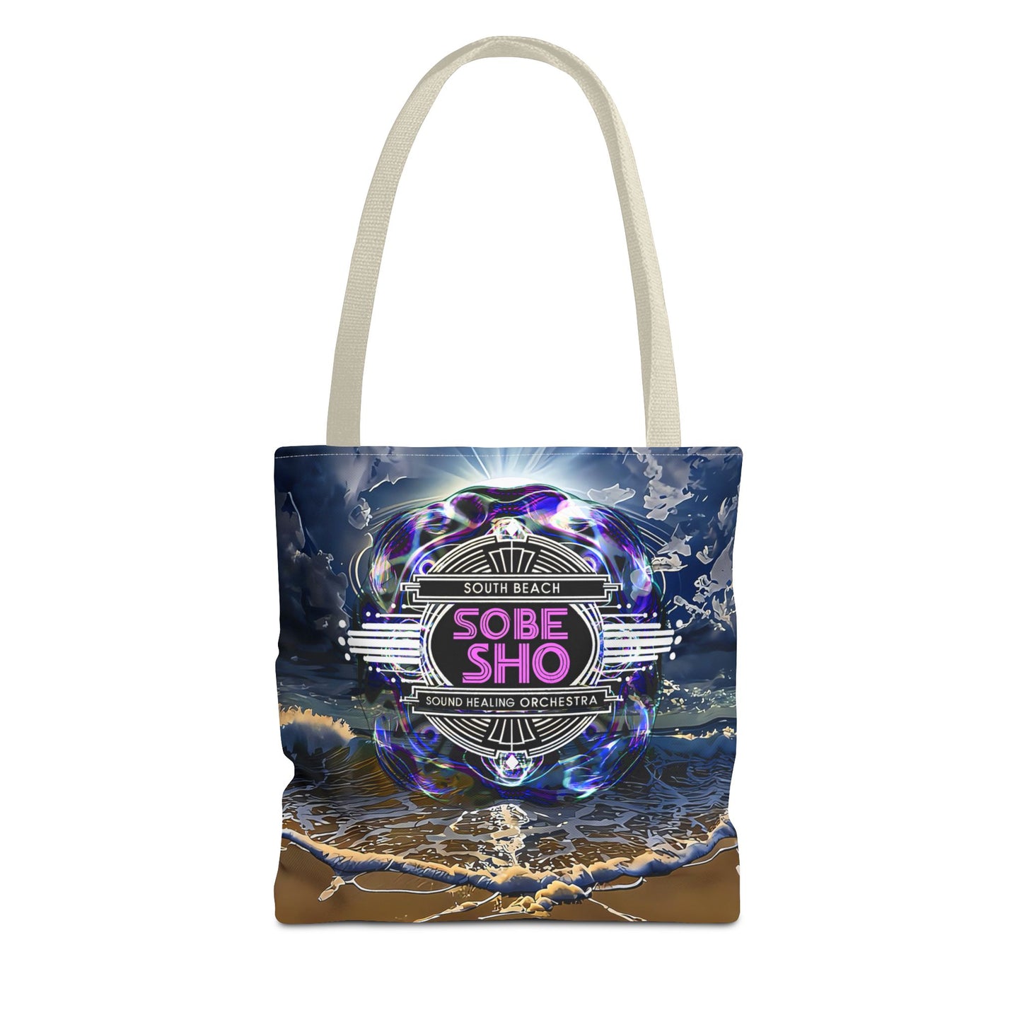 Sobe Sho Beach Wave Tote Bag — Neon Retro Logo All-Over Print