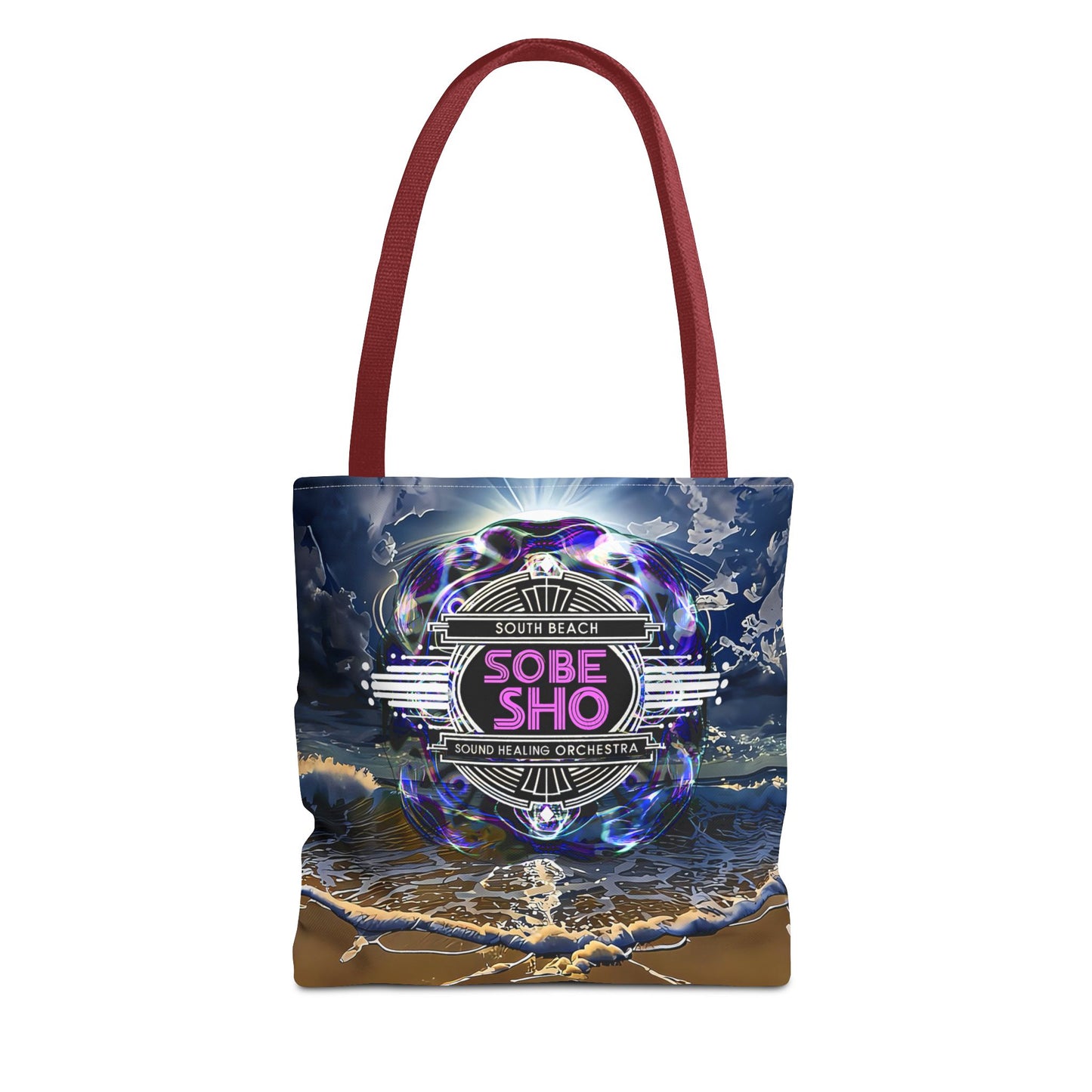 Sobe Sho Beach Wave Tote Bag — Neon Retro Logo All-Over Print