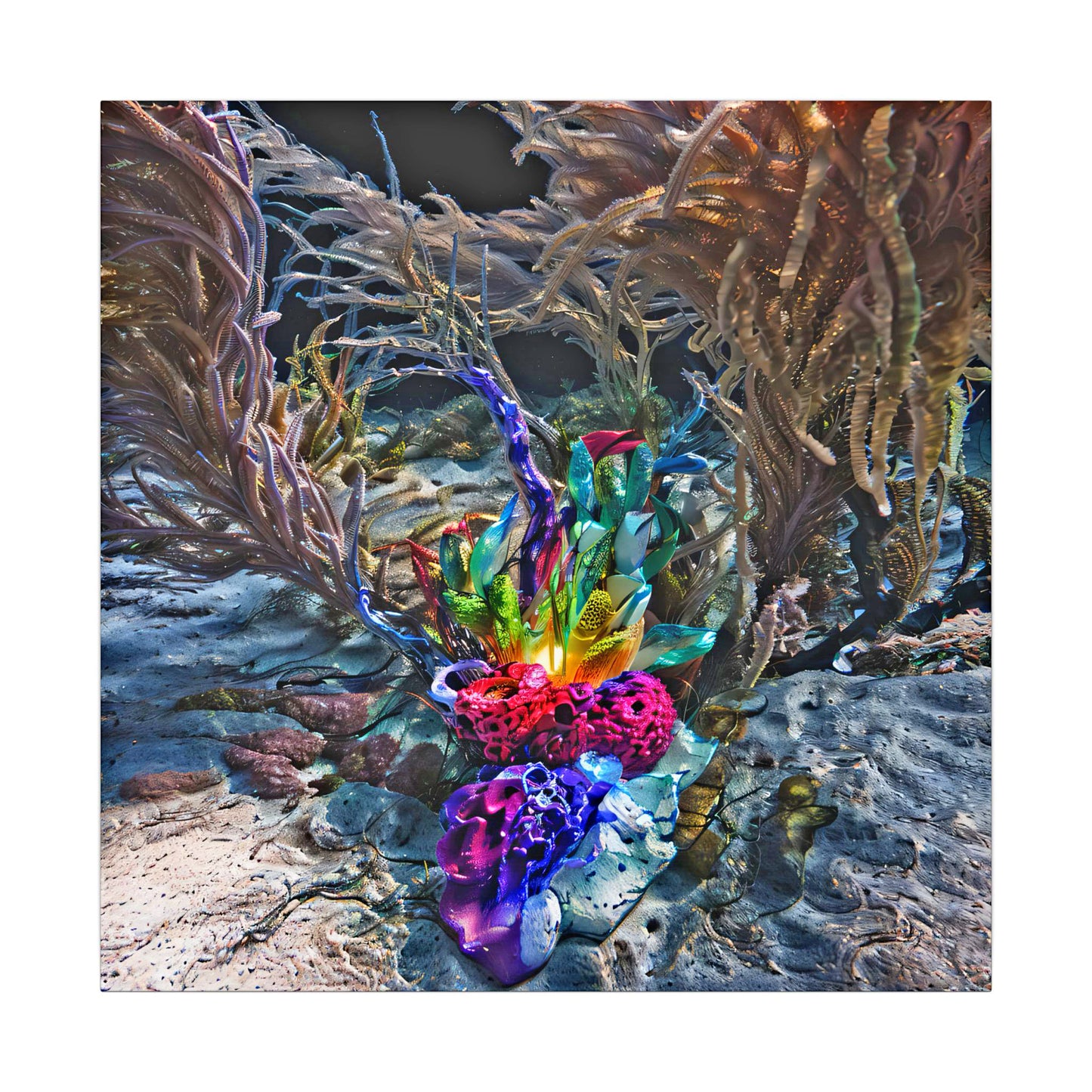 10_[dNASAb] “Faux Ecologies + Augmented Nature-verse #4A” (2024) – Framed Square Art Poster with Augmented Reality | AI-Trained Ocean Debris Sculpture Print