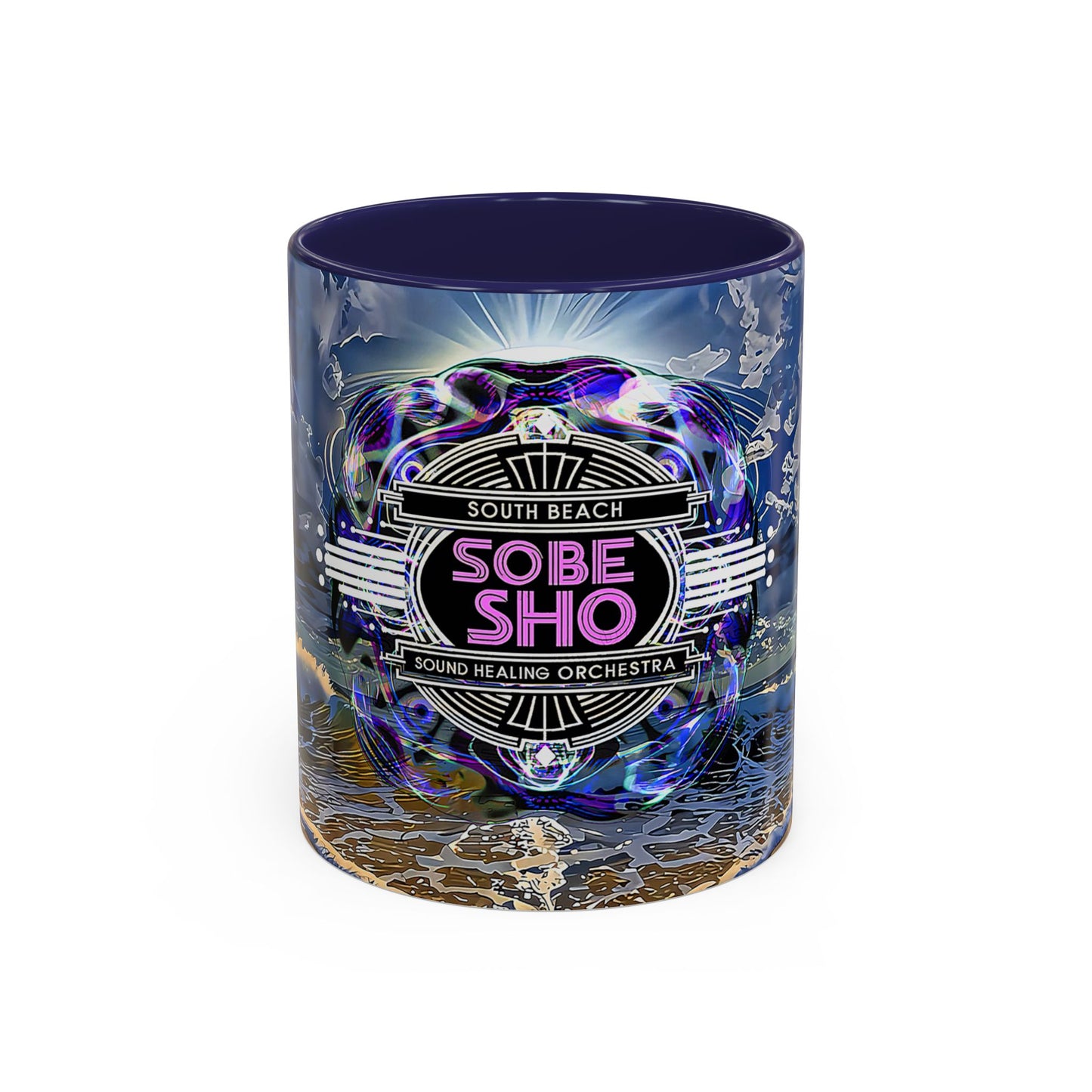 SOBE SHO Vintage Beach Logo Accent Coffee Mug — South Beach Orchestra Design