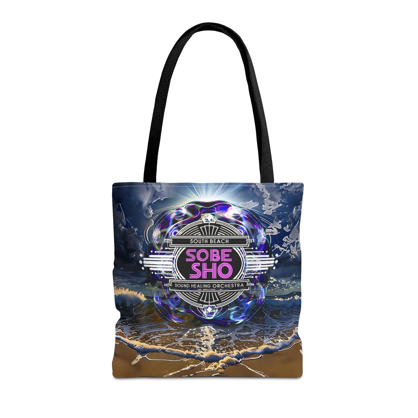 Sobe Sho Beach Wave Tote Bag — Neon Retro Logo All-Over Print