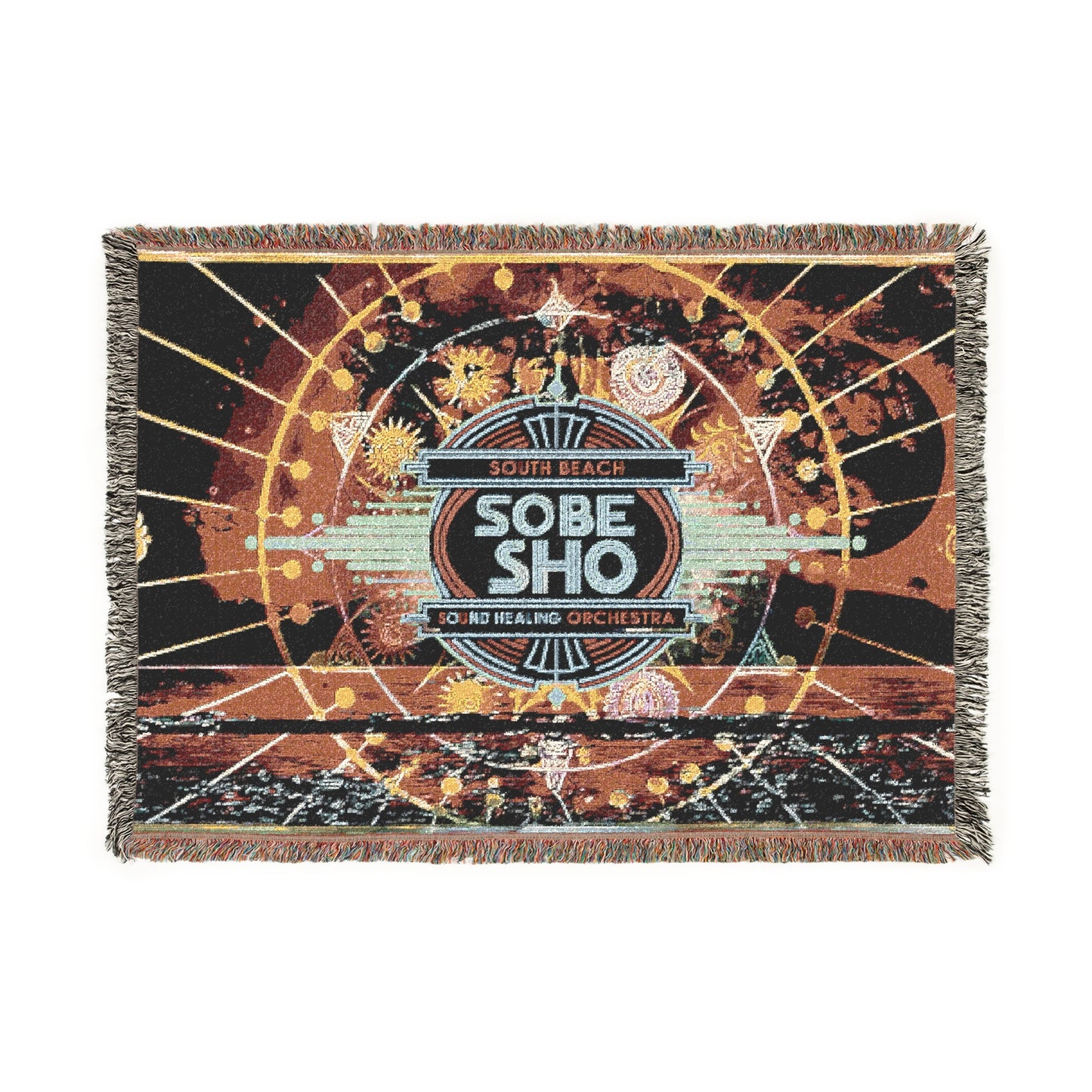 Art Deco 'Sobe Sho' Woven Blanket “Rest in Resonance” 100% Cotton, Colorful Woven Blanket,A Soft Landing for Sound Healing, Meditation, and Restorative Rituals