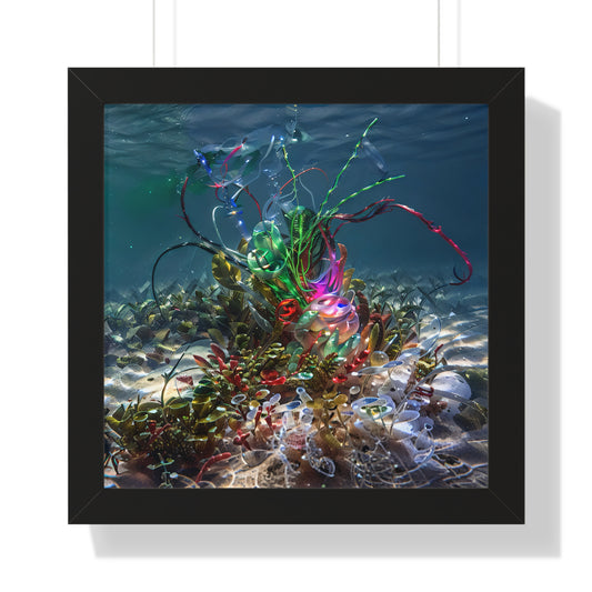 9_[dNASAb] “Faux Ecologies + Augmented Nature-verse #3A” (2024) – Framed Square Art Poster with Augmented Reality | AI-Trained Ocean Debris Sculpture Print