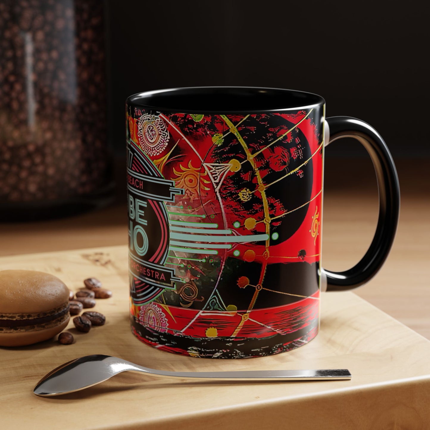 SoBe Sho Music Logo Accent Coffee Mug — Retro Neon South Beach Design