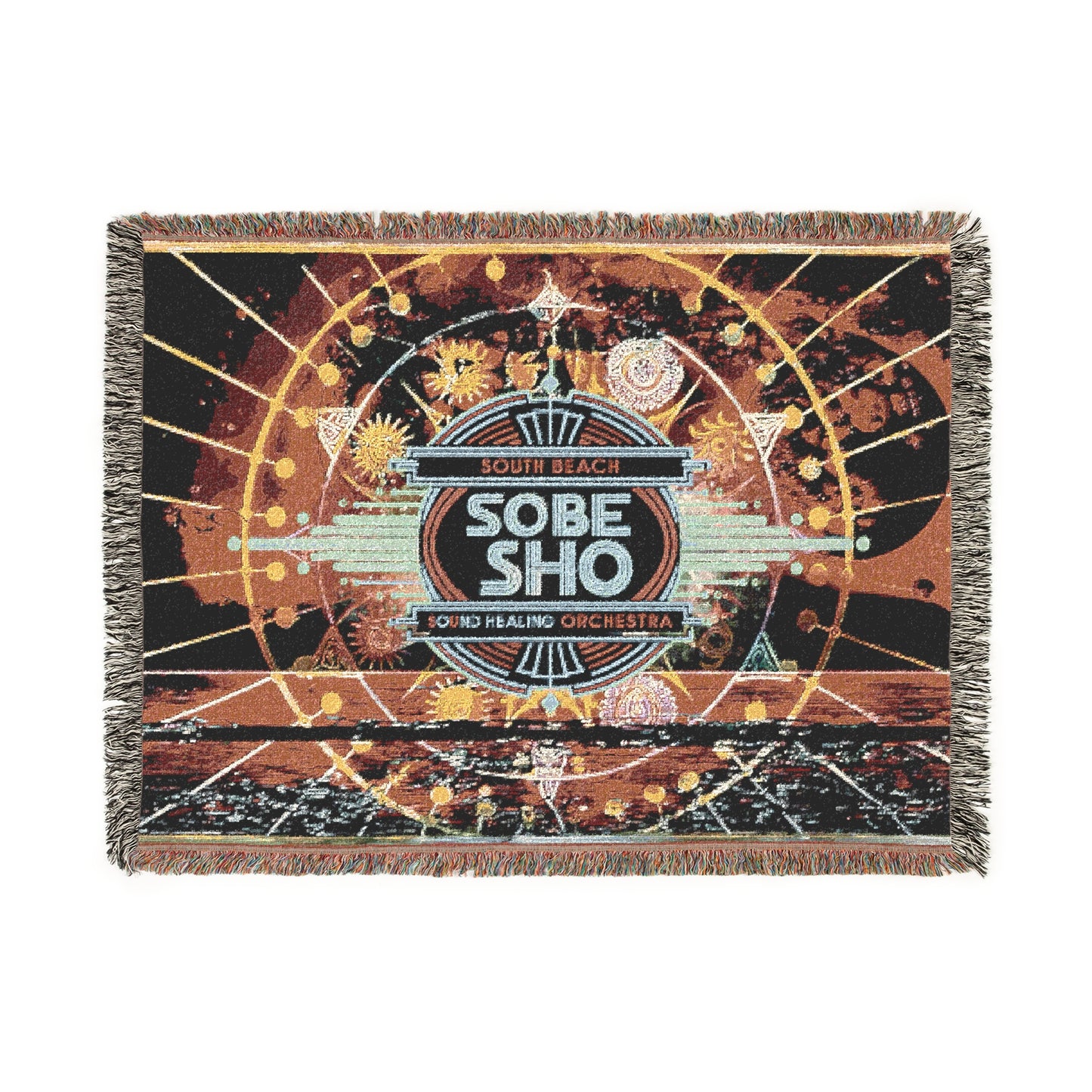 Art Deco 'Sobe Sho' Woven Blanket “Rest in Resonance” 100% Cotton, Colorful Woven Blanket,A Soft Landing for Sound Healing, Meditation, and Restorative Rituals