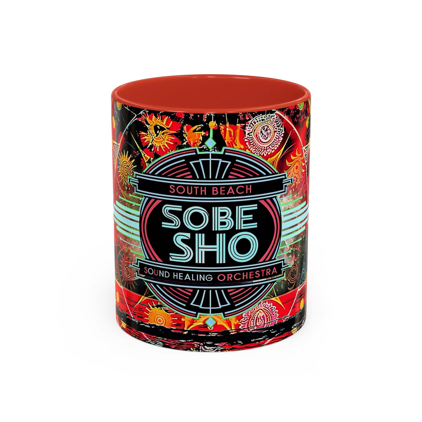 SoBe Sho Music Logo Accent Coffee Mug — Retro Neon South Beach Design