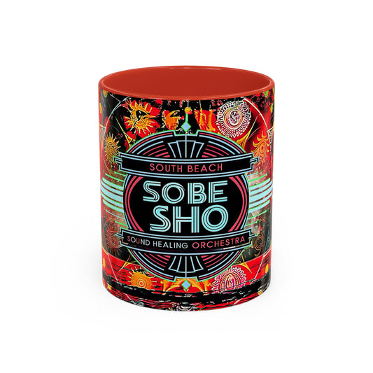 SoBe Sho Music Logo Accent Coffee Mug — Retro Neon South Beach Design