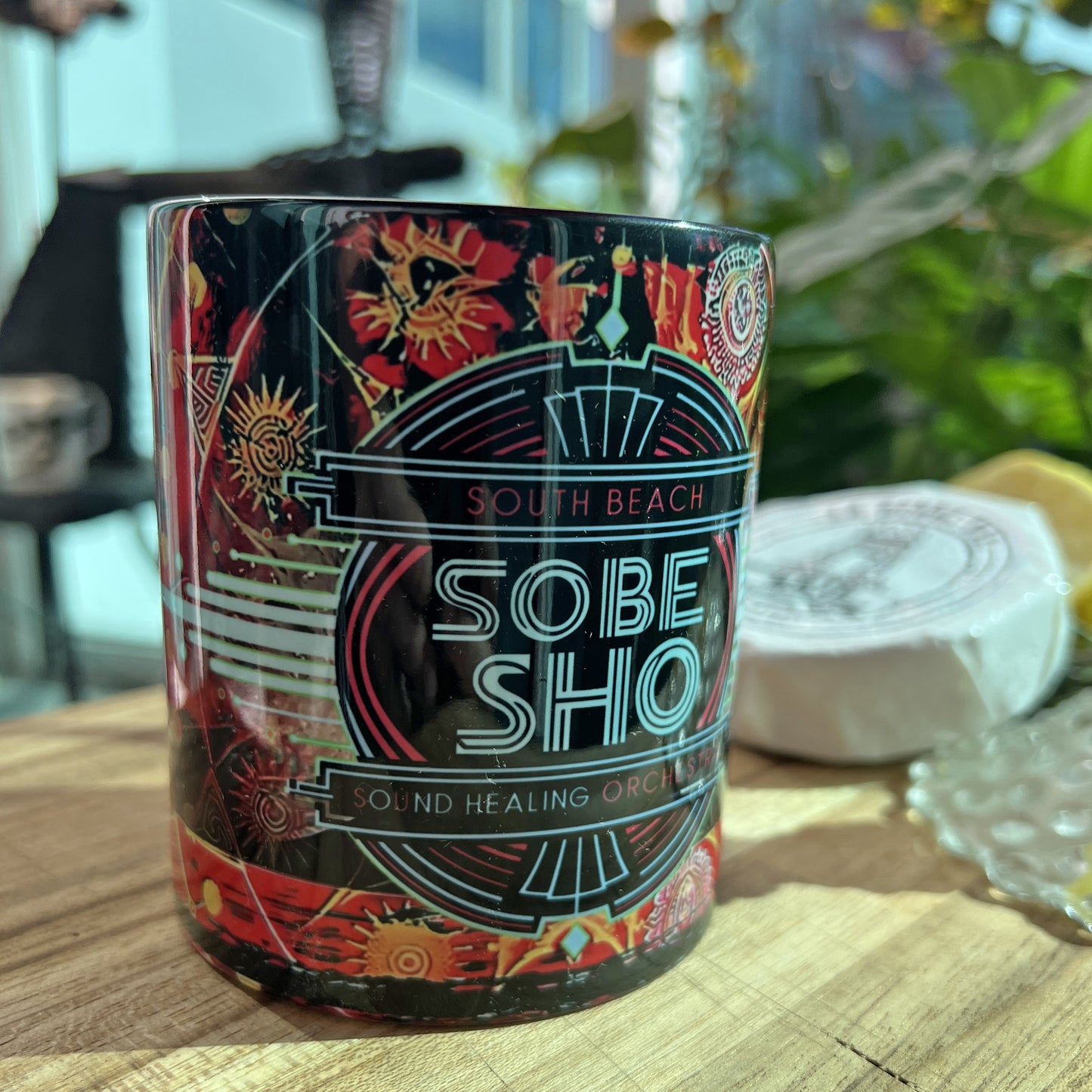 SoBe Sho Music Logo Accent Coffee Mug — Retro Neon South Beach Design