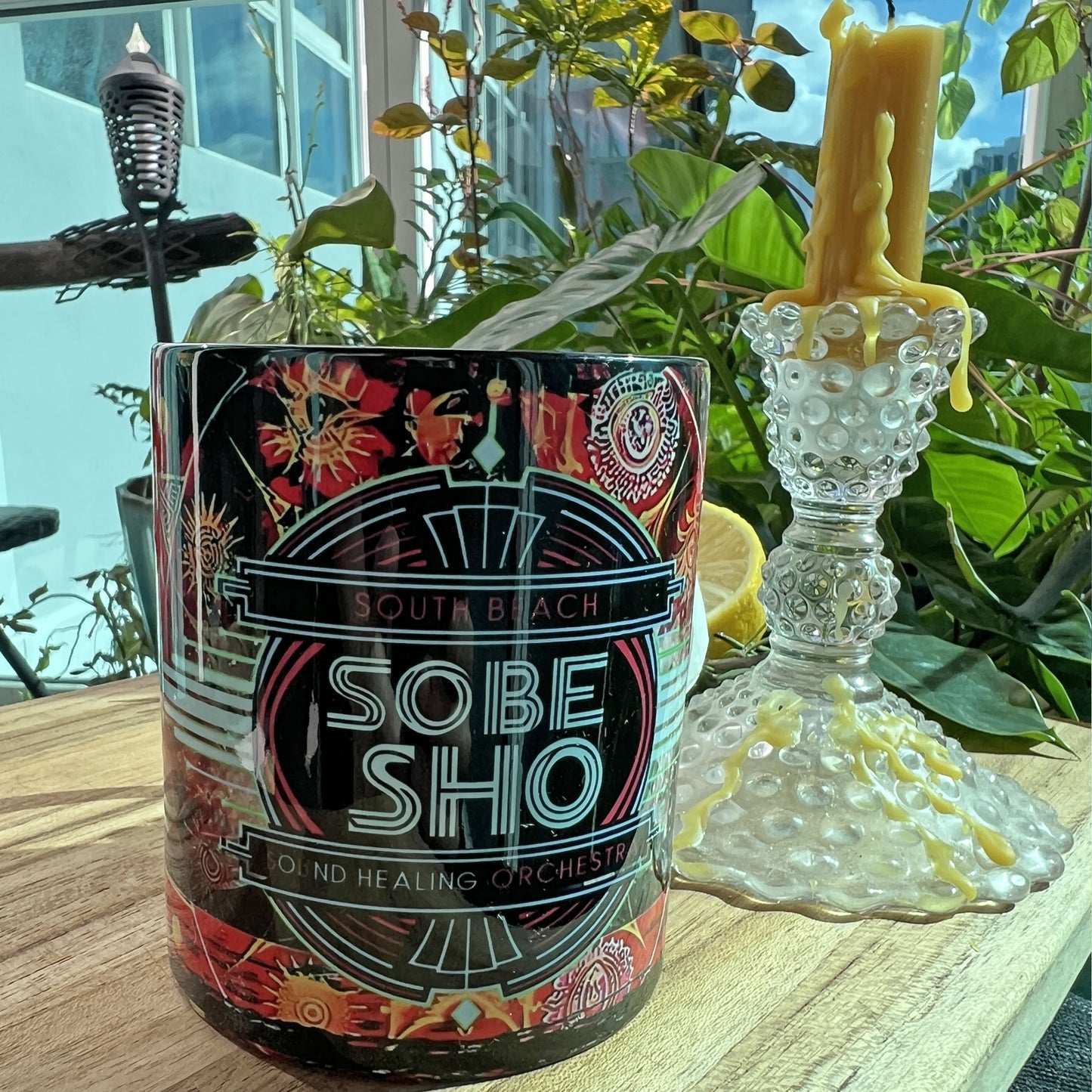 SoBe Sho Music Logo Accent Coffee Mug — Retro Neon South Beach Design