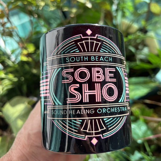 SoBe Sho Neon Art Deco Ceramic Mug — South Beach Sound Healing Orchestra (11oz, 15oz)