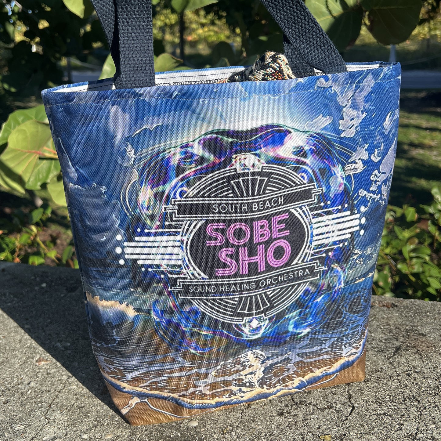 Sobe Sho Beach Wave Tote Bag — Neon Retro Logo All-Over Print