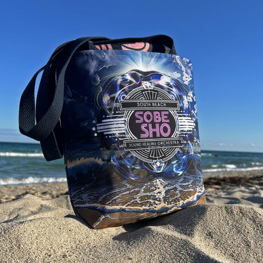 Sobe Sho Beach Wave Tote Bag — Neon Retro Logo All-Over Print