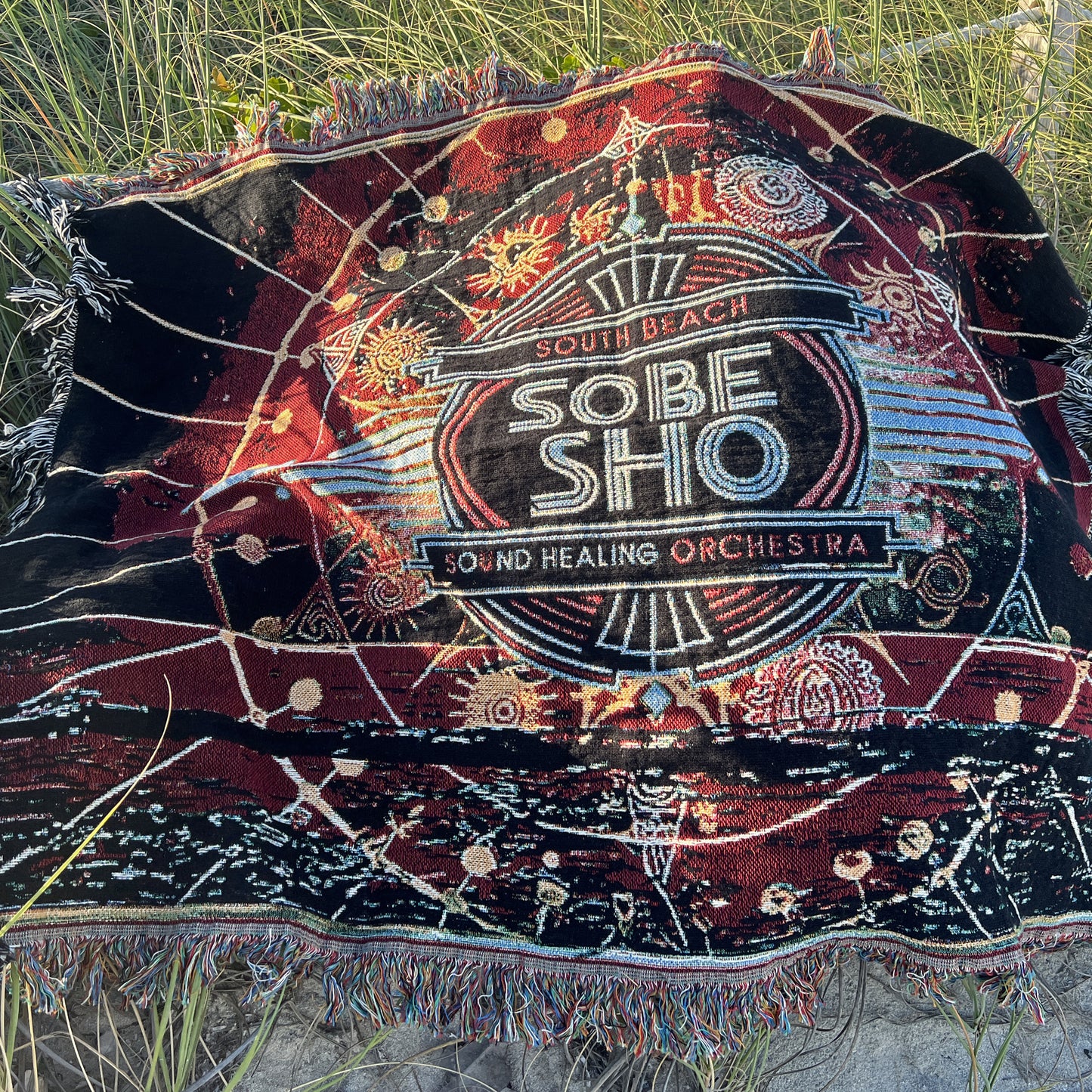 Art Deco 'Sobe Sho' Woven Blanket “Rest in Resonance” 100% Cotton, Colorful Woven Blanket,A Soft Landing for Sound Healing, Meditation, and Restorative Rituals