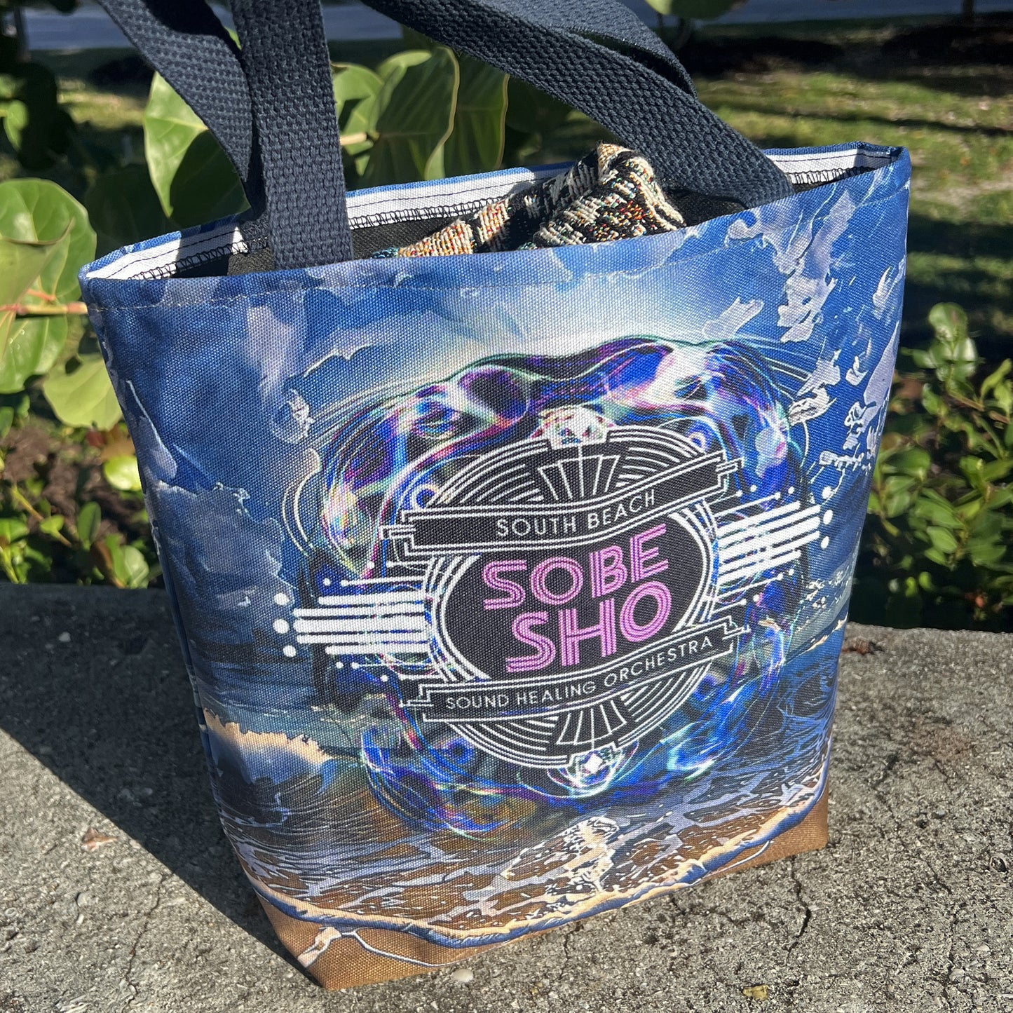 Sobe Sho Beach Wave Tote Bag — Neon Retro Logo All-Over Print