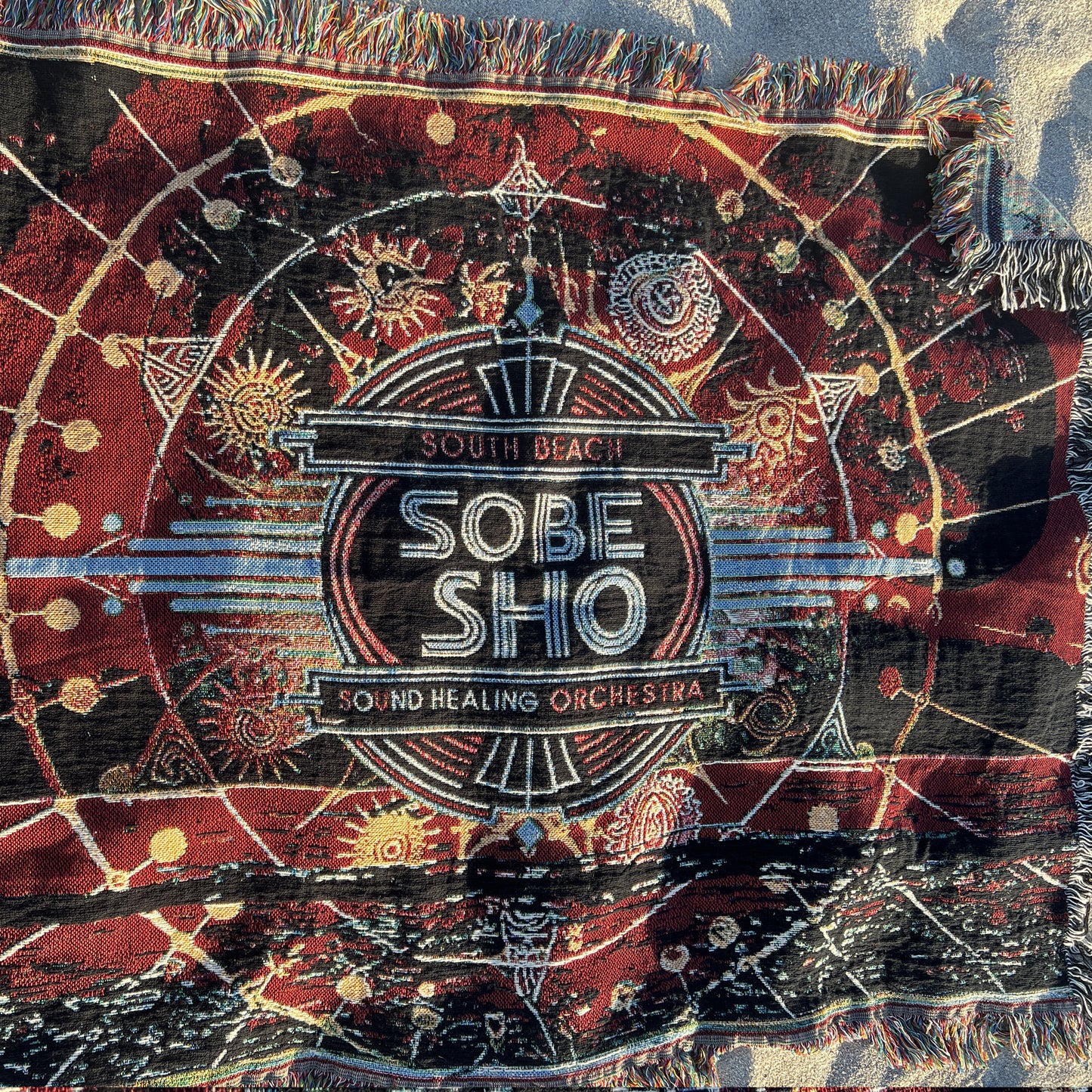 Art Deco 'Sobe Sho' Woven Blanket “Rest in Resonance” 100% Cotton, Colorful Woven Blanket,A Soft Landing for Sound Healing, Meditation, and Restorative Rituals