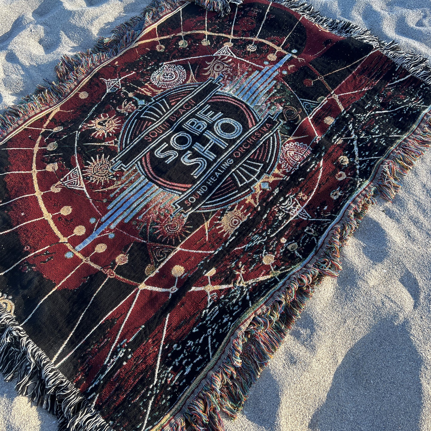 Art Deco 'Sobe Sho' Woven Blanket “Rest in Resonance” 100% Cotton, Colorful Woven Blanket,A Soft Landing for Sound Healing, Meditation, and Restorative Rituals