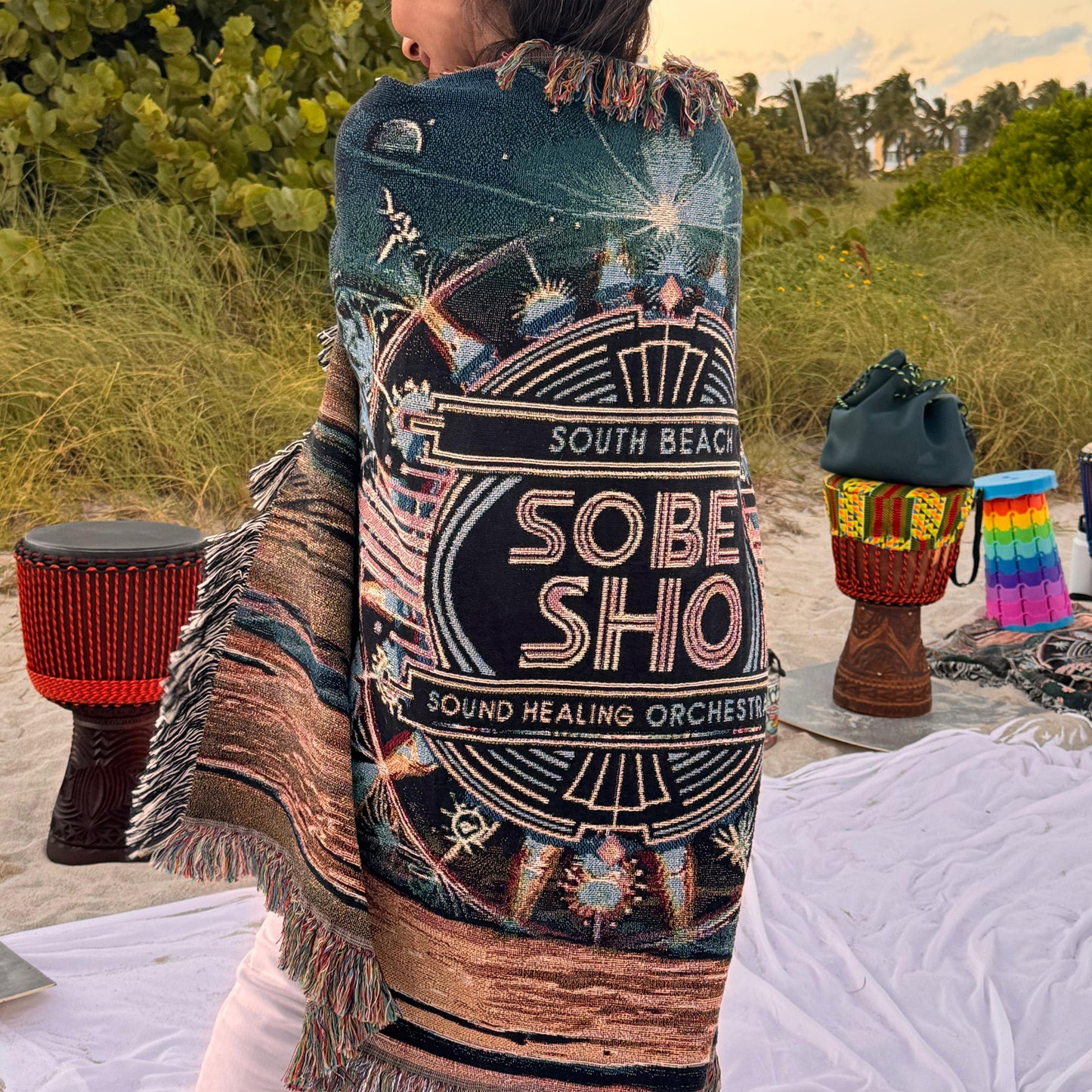 “Rest in Resonance” 100% Cotton, Colorful Woven Blanket, collection from South Beach Sound Healing Orchestra x [dNASAb], Warm Decorative Throw, Ideal Gift for Sound healing sessions, guided meditations, breathwork, yoga